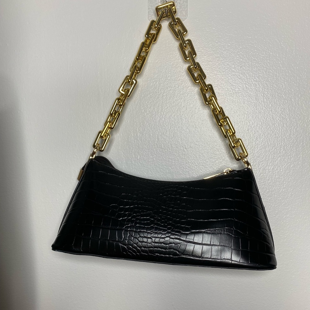 ASOS Design 90 Shoulder Black Bag with Gold Chain
